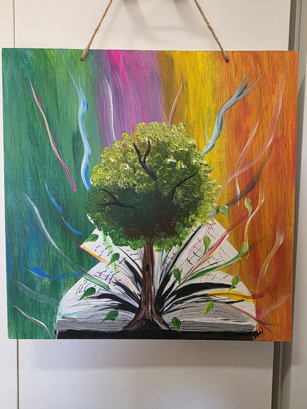 Hand Painted Wood Tree Of Knowledge Art
